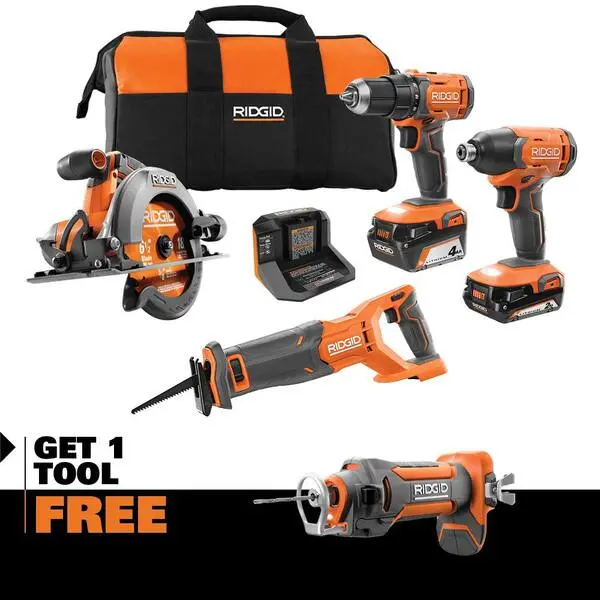 18V Cordless 4-Tool Combo Kit – Drywall Cut-Out Tool, Two Batteries, Fast Charger & Organized Storage Bag