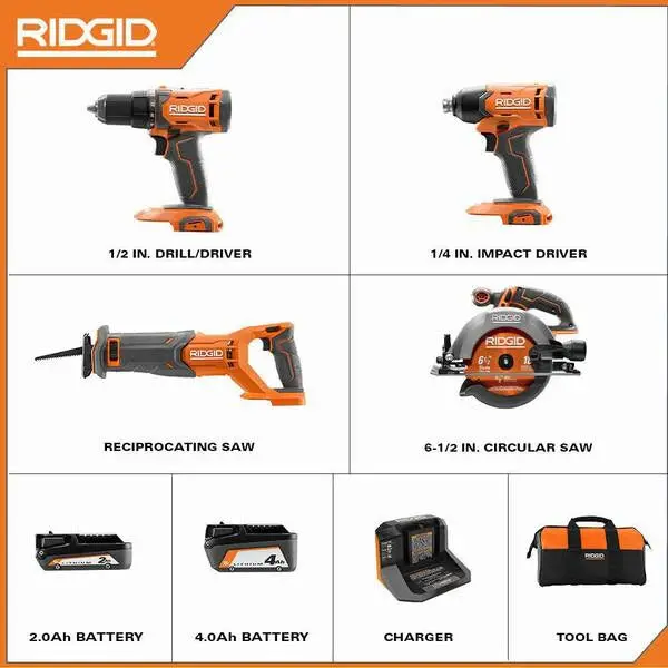 18V Cordless 4-Tool Combo Kit – Drywall Cut-Out Tool, Two Batteries, Fast Charger & Organized Storage Bag