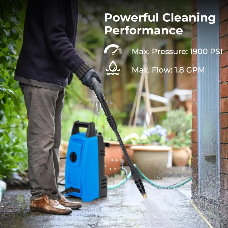 1900 PSI Compact Electric Power Washer – 1.8 GPM High-Pressure Cleaner with 4 Interchangeable Nozzle Tips 2