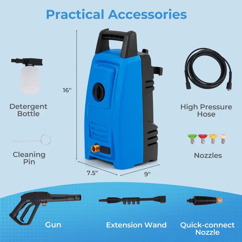 1900 PSI Compact Electric Power Washer – 1.8 GPM High-Pressure Cleaner with 4 Interchangeable Nozzle Tips