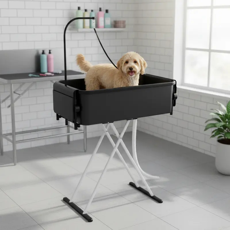 2-in-1 Portable Pet Bathing Tub & Grooming Station with Drain Hose