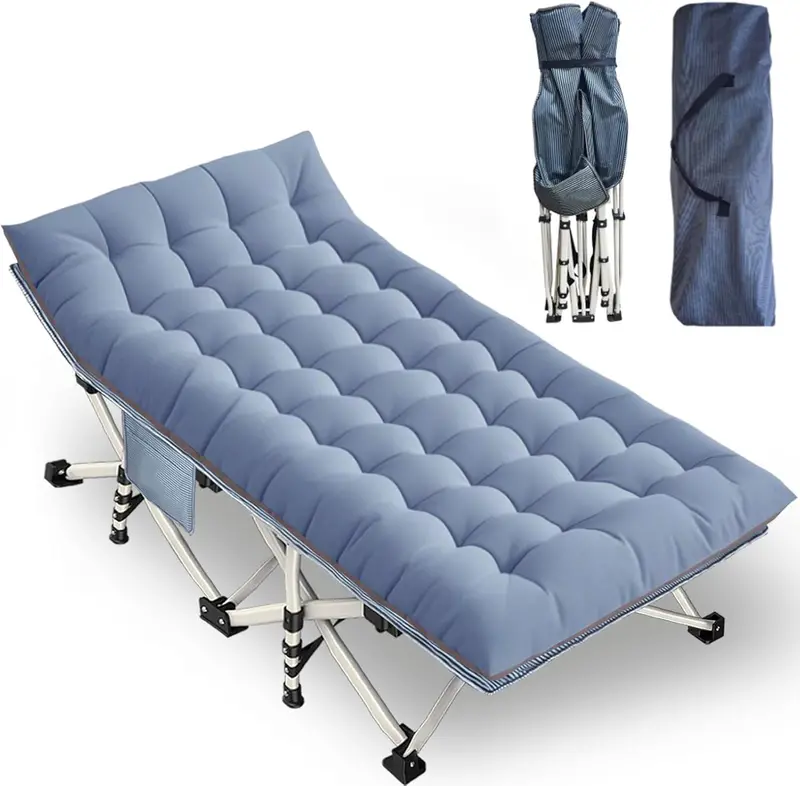 2-Pack Heavy-Duty Folding Camping Cots — Adult-Sized Cot Beds with Integrated Foam Mattresses