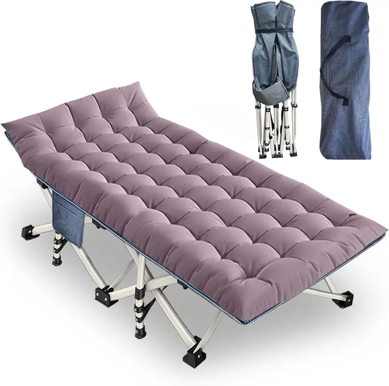 2-Pack Heavy-Duty Folding Camping Cots — Adult-Sized Cot Beds with Integrated Foam Mattresses