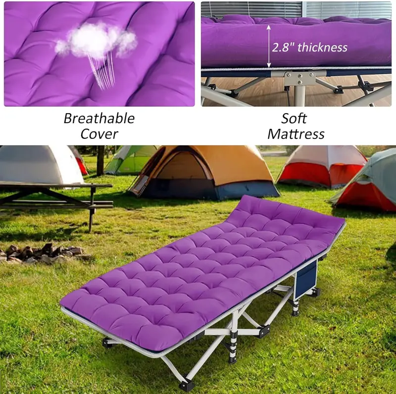 2-Pack Heavy-Duty Folding Camping Cots — Adult-Sized Cot Beds with Integrated Foam Mattresses 2