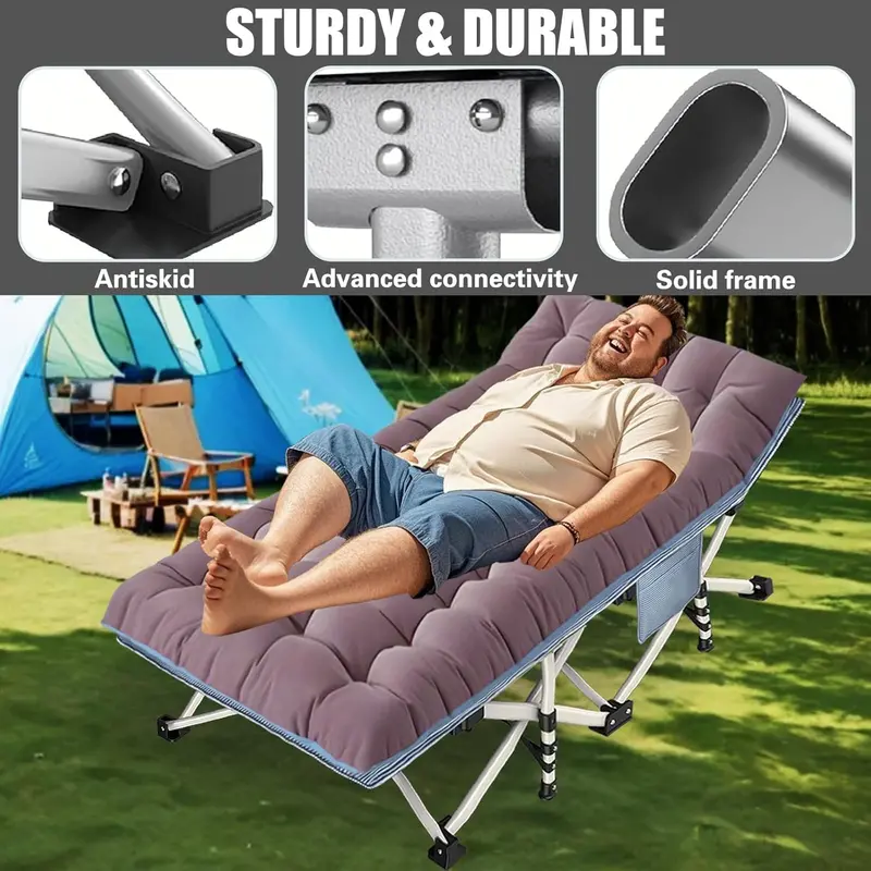 2-Pack Heavy-Duty Folding Camping Cots — Adult-Sized Cot Beds with Integrated Foam Mattresses