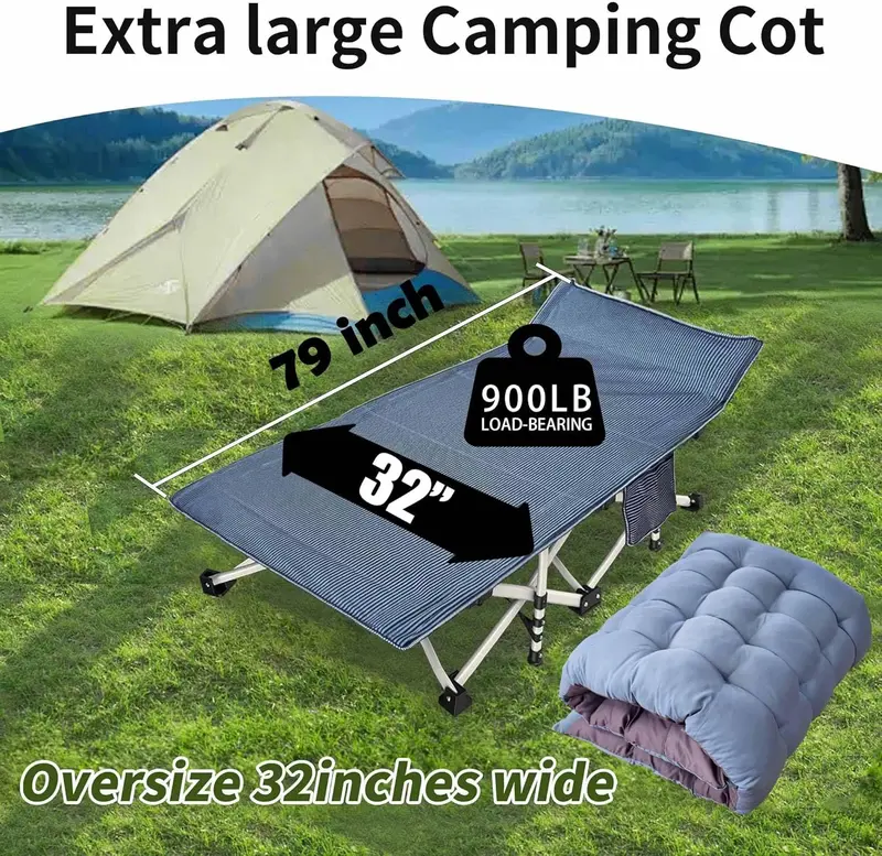2-Pack Heavy-Duty Folding Camping Cots — Adult-Sized Cot Beds with Integrated Foam Mattresses