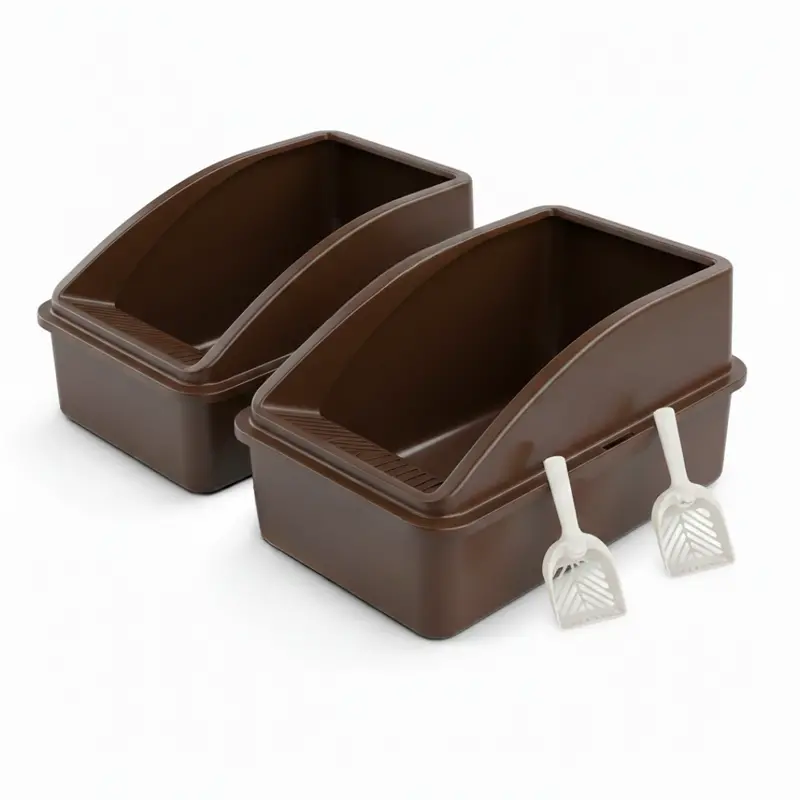 2-Pack High-Wall Stainless Steel Cat Litter Boxes with Matching Scoops