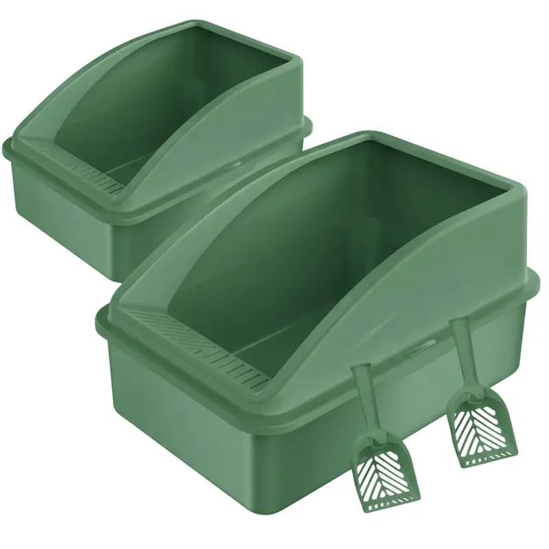 2-Pack High-Wall Stainless Steel Cat Litter Boxes with Matching Scoops 3