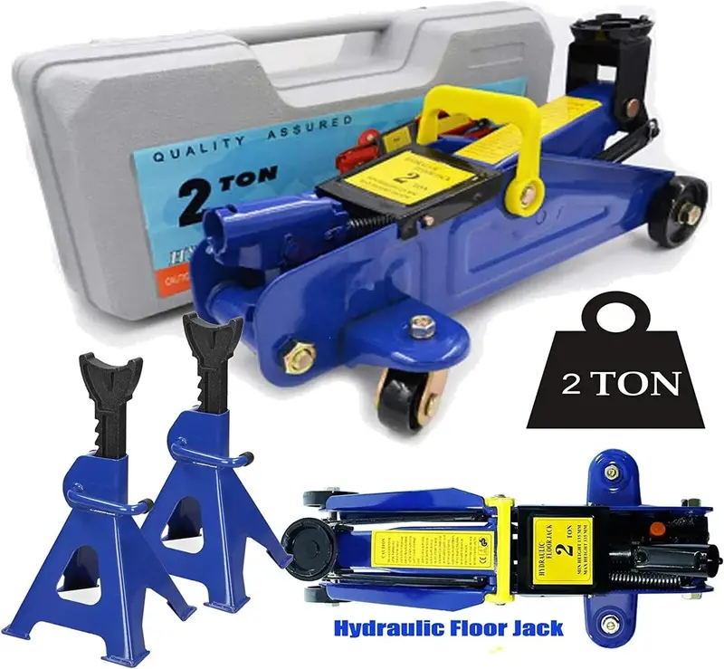2-Ton Quick-Lift Trolley Jack with Safety Kit – Includes Two 3-Ton Axle Stands for Secure Vehicle Support
