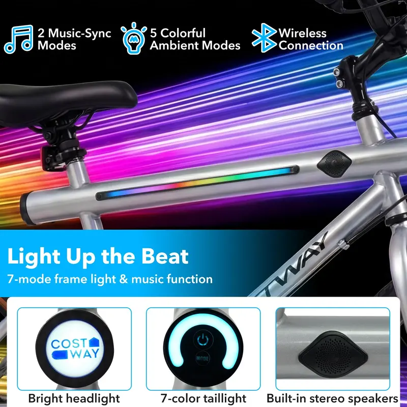 20-Inch Smart Hybrid Exercise Bike Featuring LED Console, Dual Stereo Speakers, and Heavy-Duty Carbon Steel Construction
