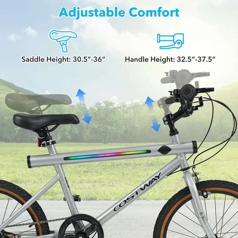 20-Inch Smart Hybrid Exercise Bike Featuring LED Console, Dual Stereo Speakers, and Heavy-Duty Carbon Steel Construction