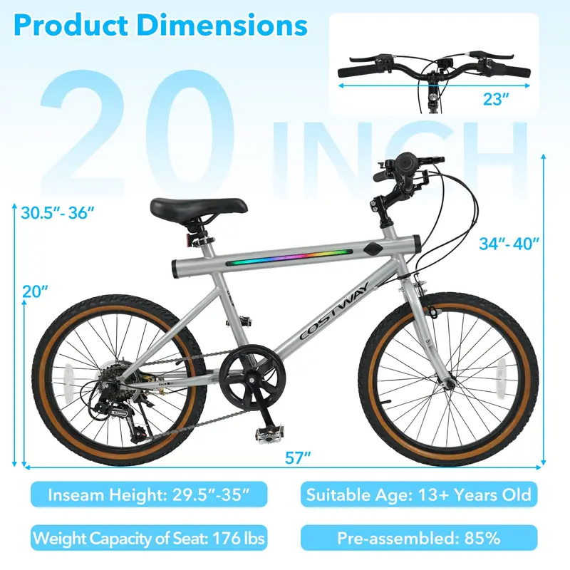 20-Inch Smart Hybrid Exercise Bike Featuring LED Console, Dual Stereo Speakers, and Heavy-Duty Carbon Steel Construction