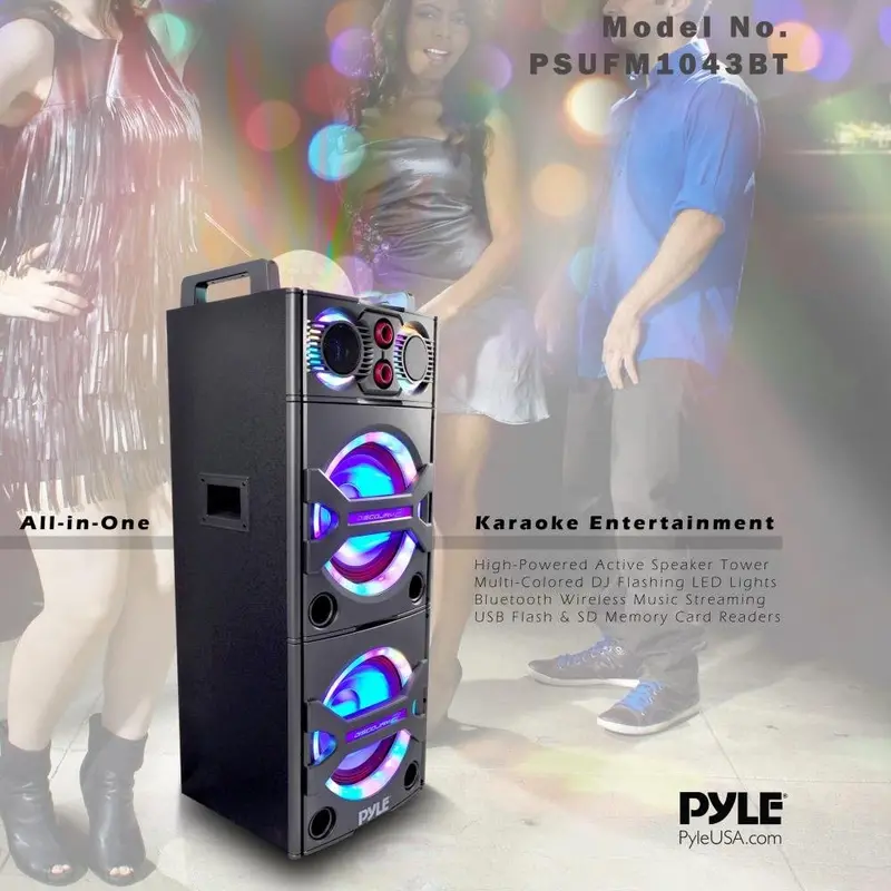 2000W Portable Bluetooth PA Speaker Tower – Outdoor Sound System with Mic, RGB Lights & Media Inputs