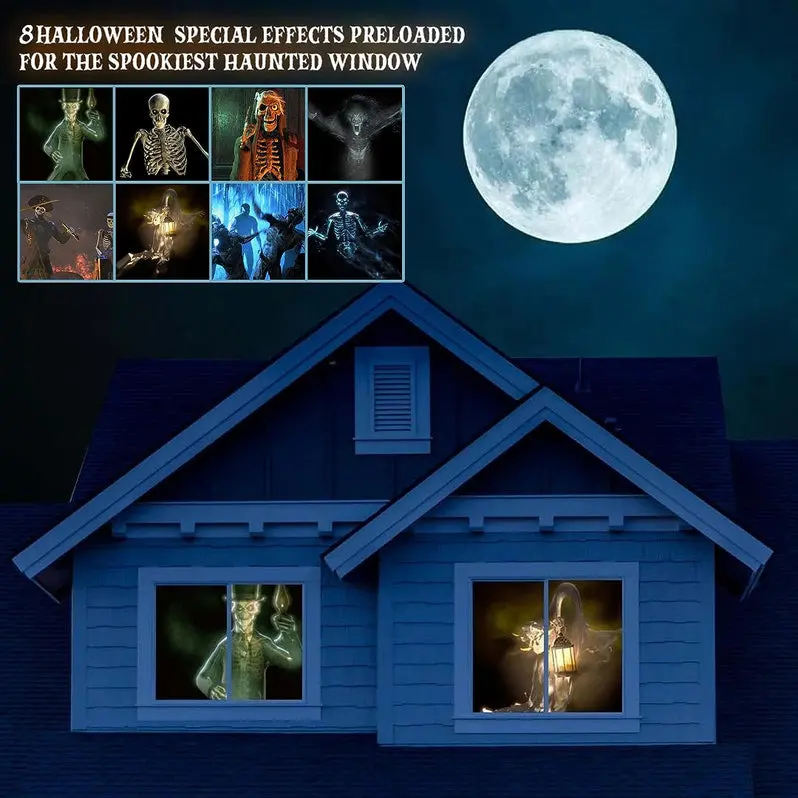 2023 Upgraded Halloween Window Projector – Animated Ghost & Haunted House Light Display for Interiors