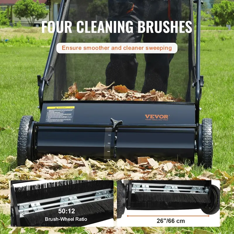 2025 Steel Push Lawn Sweeper — 26-Inch Heavy-Duty Debris Collector for Lawns