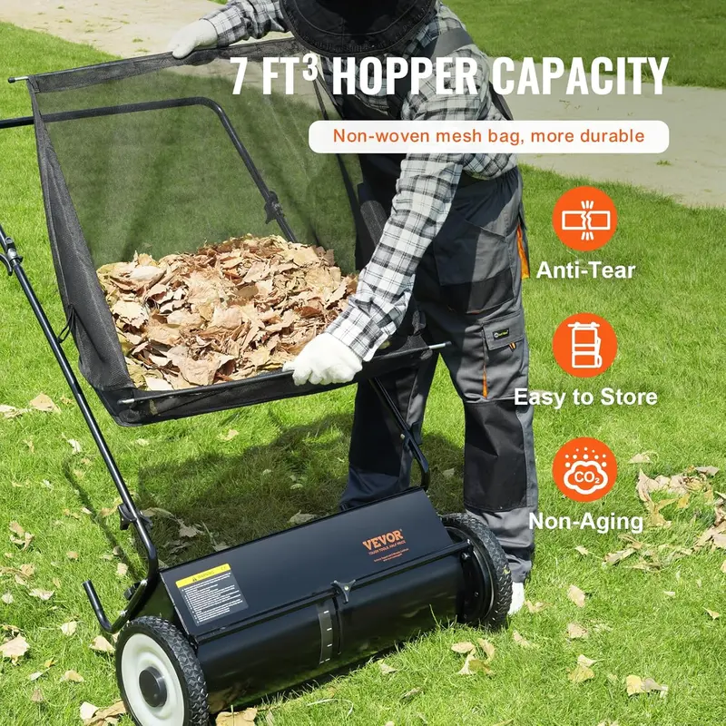 2025 Steel Push Lawn Sweeper — 26-Inch Heavy-Duty Debris Collector for Lawns