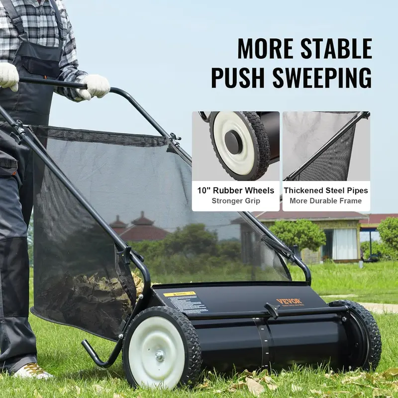 2025 Steel Push Lawn Sweeper — 26-Inch Heavy-Duty Debris Collector for Lawns