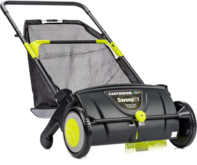 21-Inch Manual Push Lawn Sweeper – Durable Black Leaf and Grass Clipping Collector for Efficient Yard Cleanup