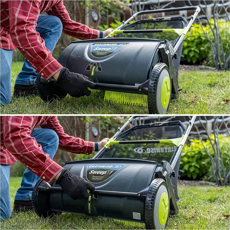 21-Inch Manual Push Lawn Sweeper – Durable Black Leaf and Grass Clipping Collector for Efficient Yard Cleanup