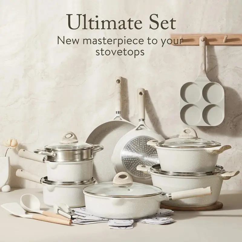21-Piece Induction-Compatible Granite-Coated Nonstick Cookware Set – Beige Finish