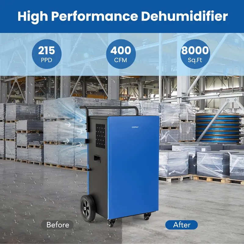 215-Pint Industrial-Strength Dehumidifier – Commercial Unit with 24-Hour Timer & Drain Hose