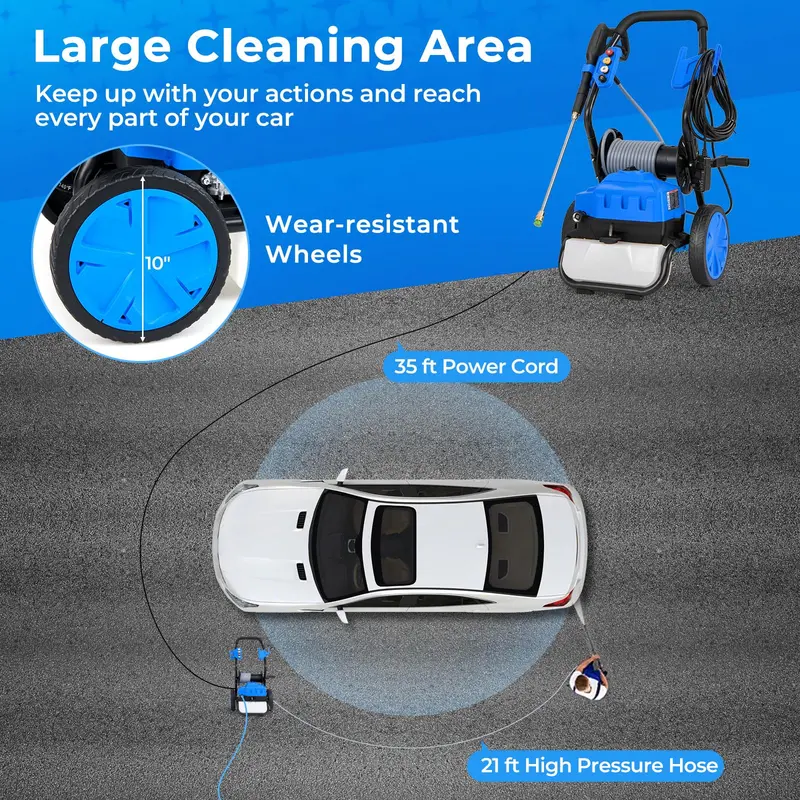 2300 PSI Electric Pressure Washer – 1.8 GPM Heavy-Duty Cleaner with 5 Quick-Swap Nozzles & Mobility Wheels
