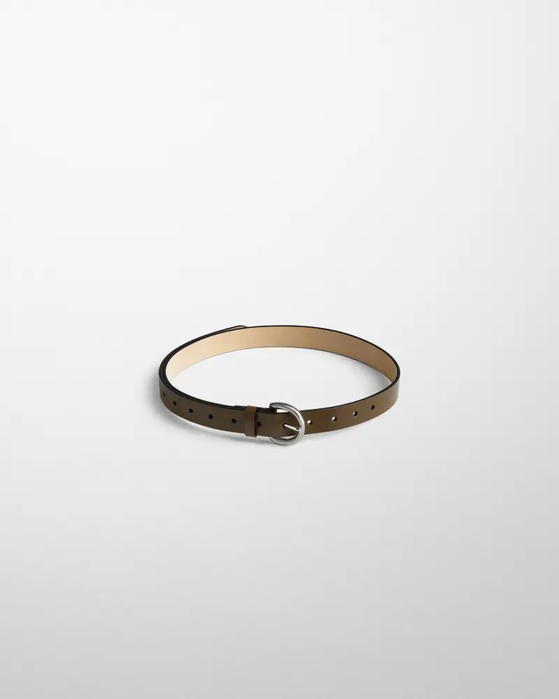25Mm Cigar Leather Belt With Round Silver Buckle