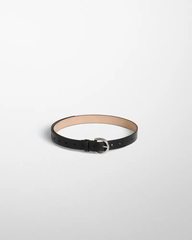 25Mm Round Silver-Tone Buckle Belt In Black Leather