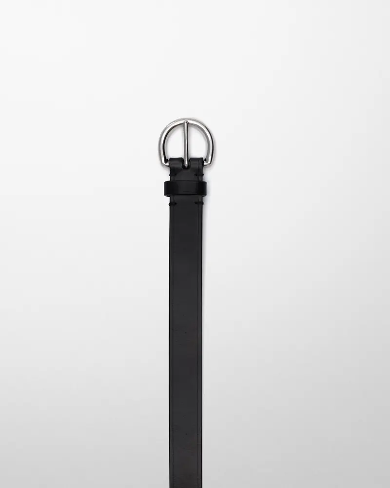 25Mm Round Silver-Tone Buckle Belt In Black Leather 2