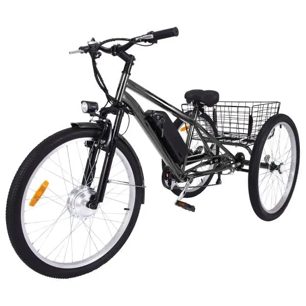 26-Inch Adult Electric Tricycle – Three-Wheel Fat-Tire E-Trike Featuring Front Basket, 7-Speed Drivetrain & 350W Motor