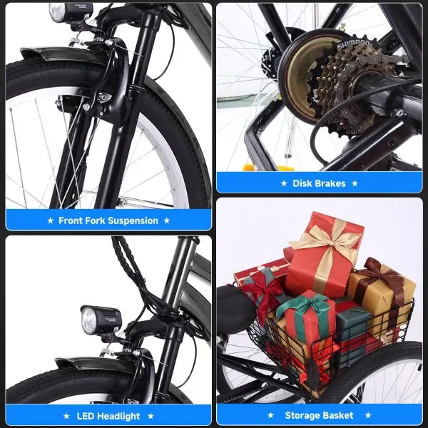 26-Inch Adult Electric Tricycle – Three-Wheel Fat-Tire E-Trike Featuring Front Basket, 7-Speed Drivetrain & 350W Motor