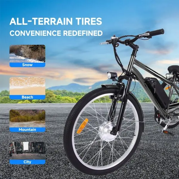 26-Inch Adult Electric Tricycle – Three-Wheel Fat-Tire E-Trike Featuring Front Basket, 7-Speed Drivetrain & 350W Motor