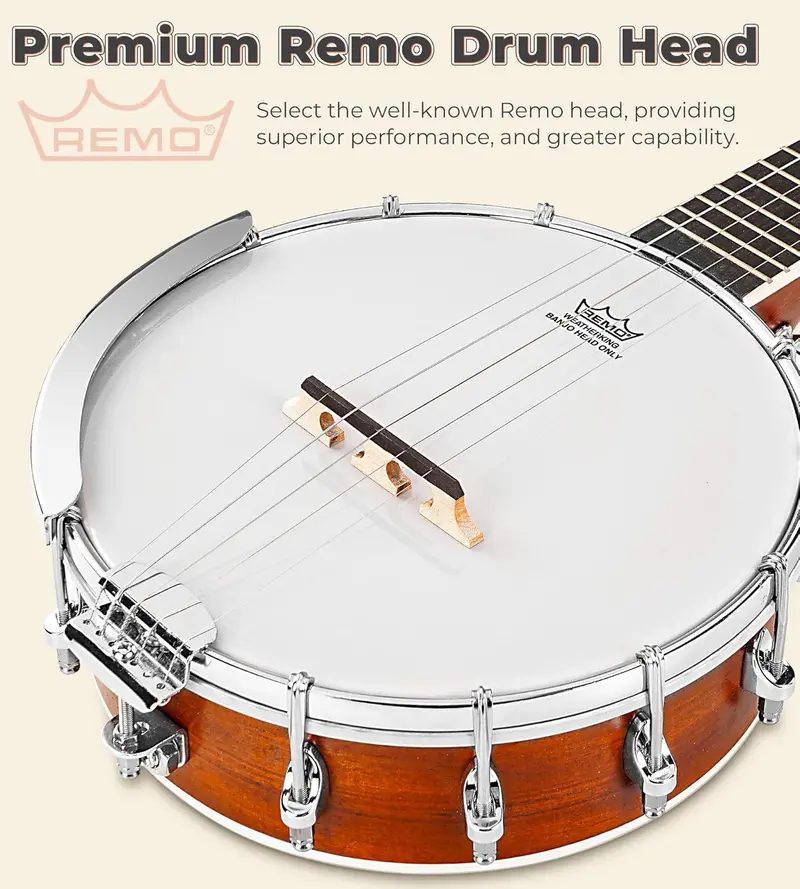 26-Inch Travel Banjo Kit – Beginner-Friendly Mini Banjo with Remo Head, Open/Closed Back Options & Carry Bag