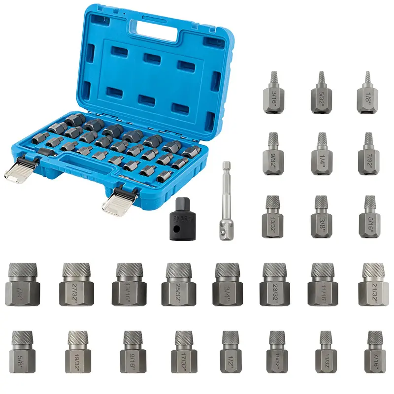 27-Piece Broken Bolt and Screw Extractor Kit – High-Carbon Steel Tools