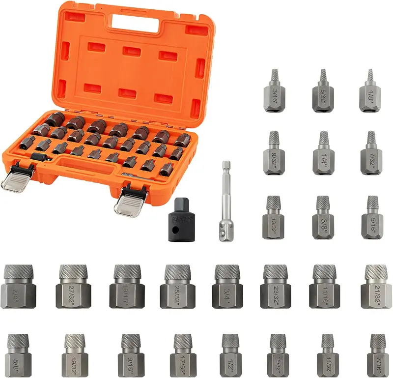 27-Piece Broken Bolt and Screw Extractor Kit – High-Carbon Steel Tools