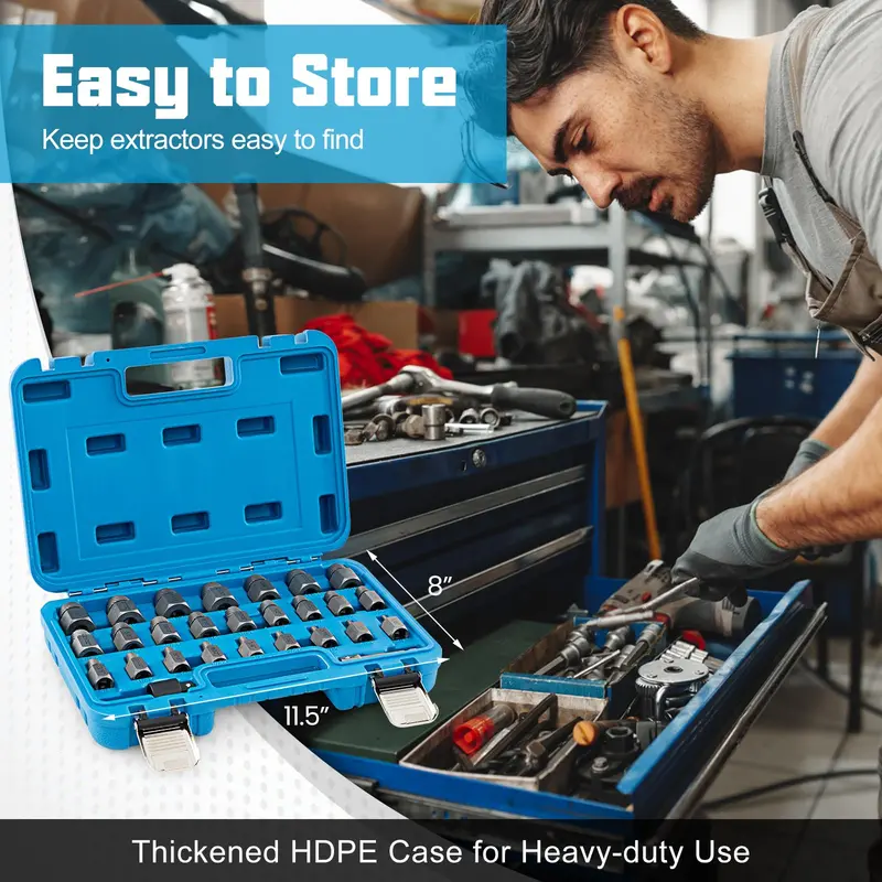 27-Piece Broken Bolt and Screw Extractor Kit – High-Carbon Steel Tools