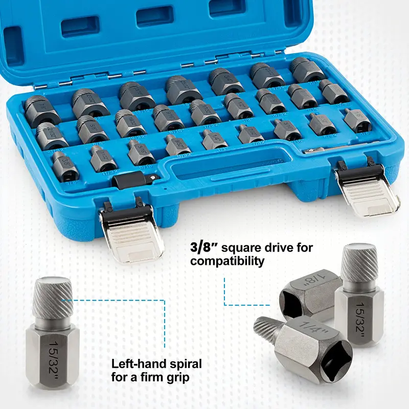 27-Piece Broken Bolt and Screw Extractor Kit – High-Carbon Steel Tools