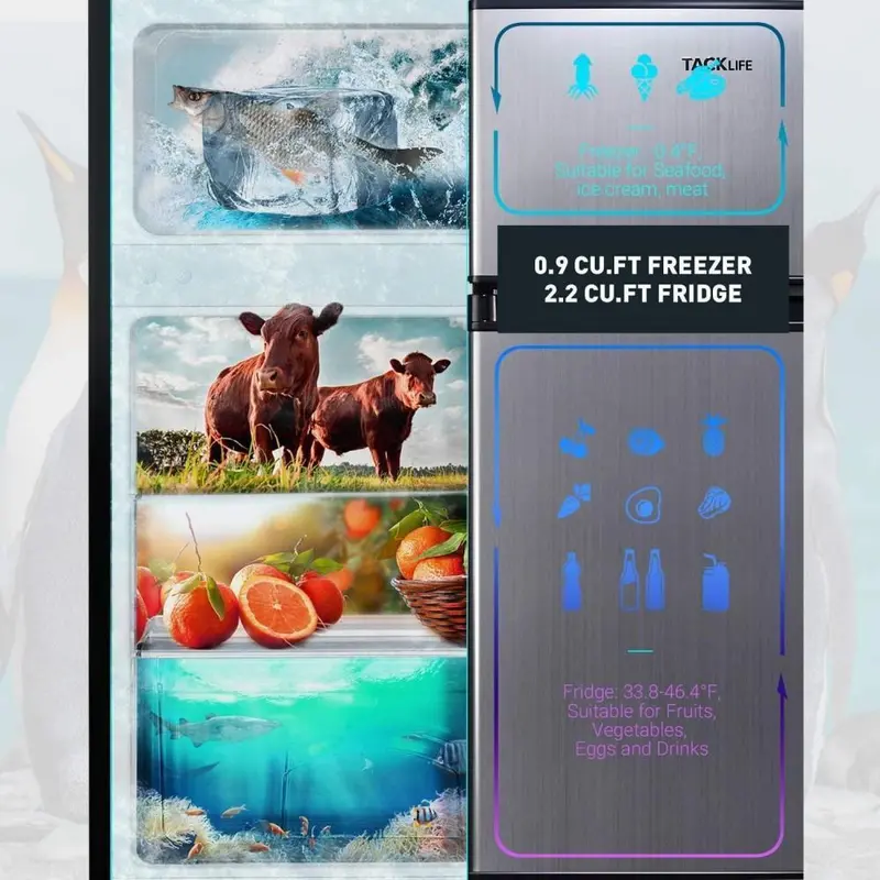 3.1 Cu Ft Energy-Efficient Mini Fridge with Freezer Compartment and Bright LED Interior Lighting