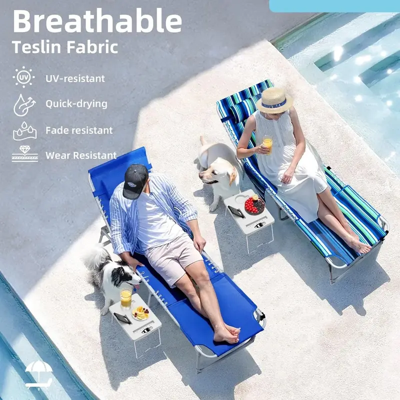 3-in-1 Folding Sun Lounger – Face-Hole Design, 5-Position Recline, Integrated Side Table & Pillow, 330 lb Weight Capacity 2