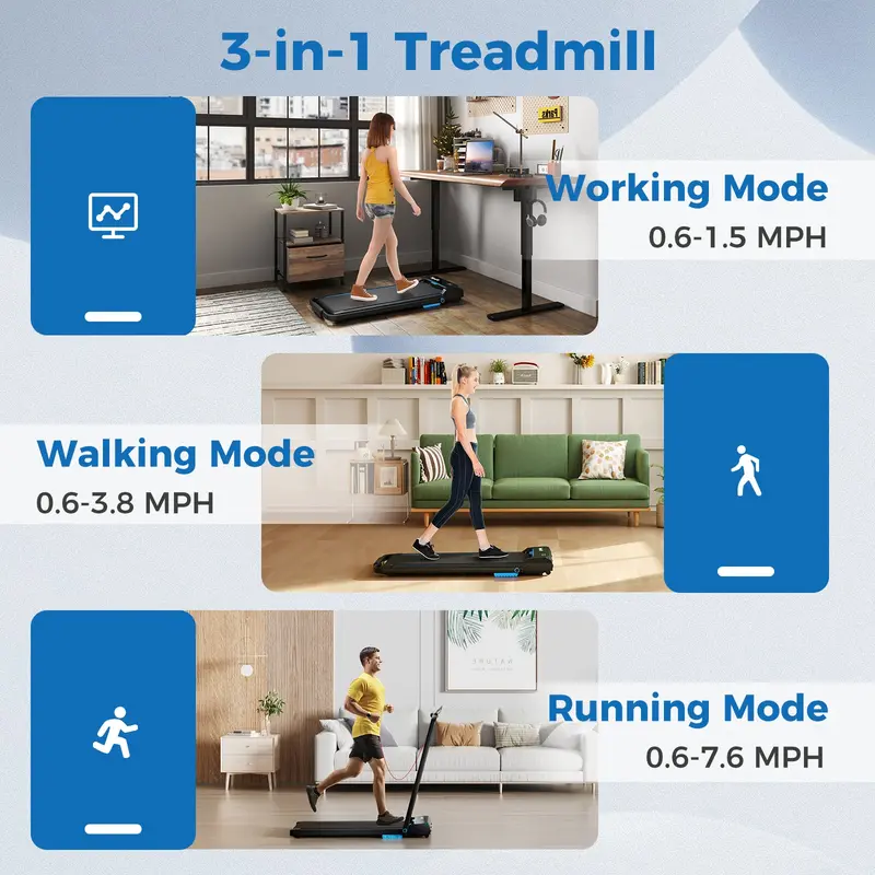 3-in-1 Folding Walking Treadmill with Handlebar and 2.5HP Motor