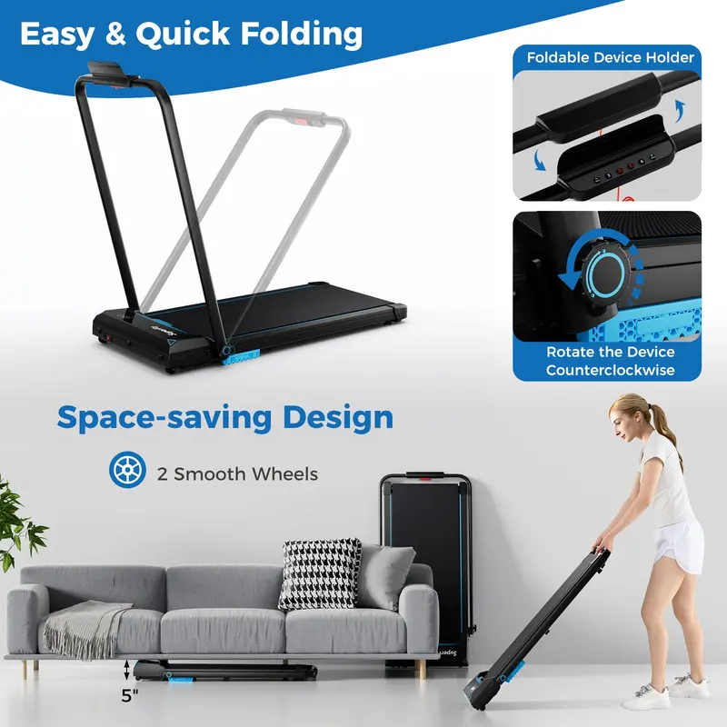 3-in-1 Folding Walking Treadmill with Handlebar and 2.5HP Motor