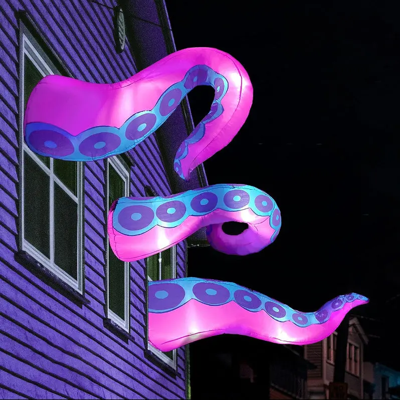 3-Pack Giant Inflatable Halloween Octopus Tentacles – Weather-Resistant Yard Decor with Ground Stakes