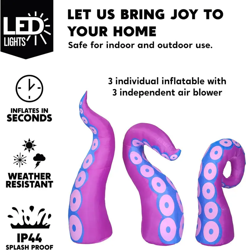 3-Pack Giant Inflatable Halloween Octopus Tentacles – Weather-Resistant Yard Decor with Ground Stakes