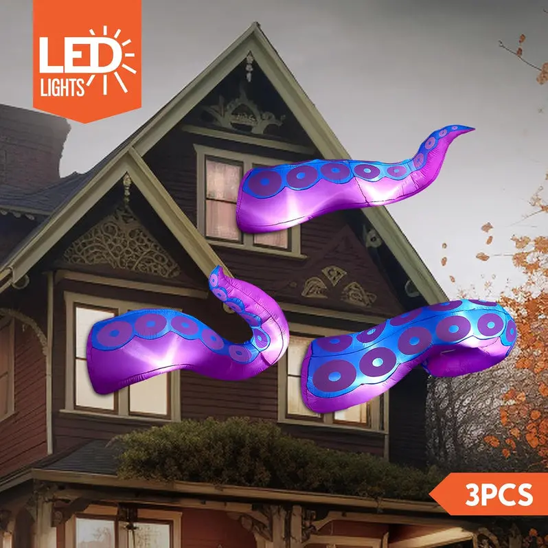 3-Pack Giant Inflatable Halloween Octopus Tentacles – Weather-Resistant Yard Decor with Ground Stakes