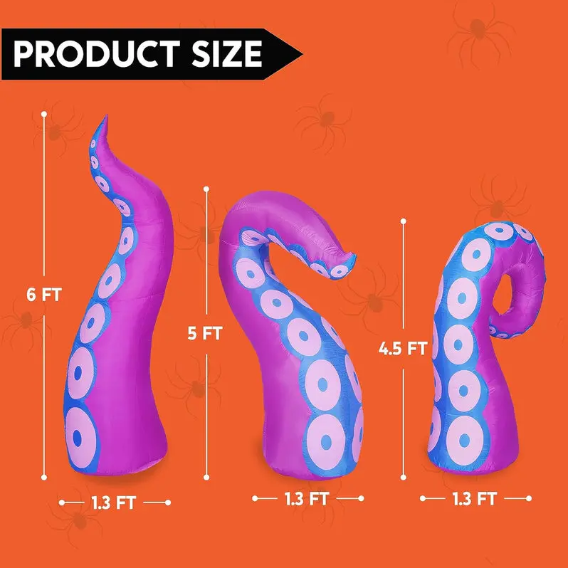 3-Pack Giant Inflatable Halloween Octopus Tentacles – Weather-Resistant Yard Decor with Ground Stakes