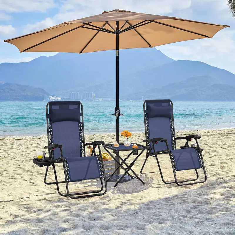 3-Piece Zero Gravity Recliner Ensemble – Portable Chaise Lounges with Integrated Side Tables 2