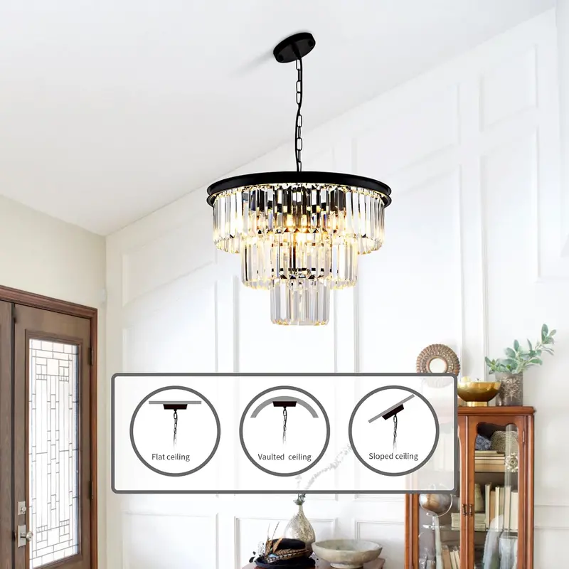 3-Tier K9 Crystal Chandelier – Multi-Level Sparkling Pendant Featuring Premium Cut Glass Elements 2