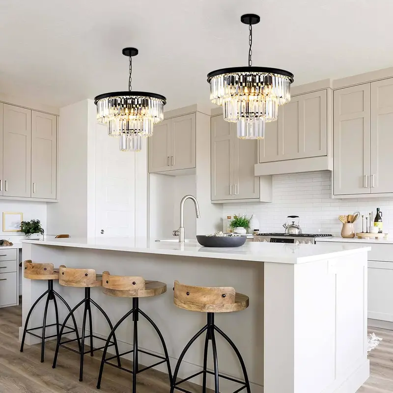 3-Tier K9 Crystal Chandelier – Multi-Level Sparkling Pendant Featuring Premium Cut Glass Elements