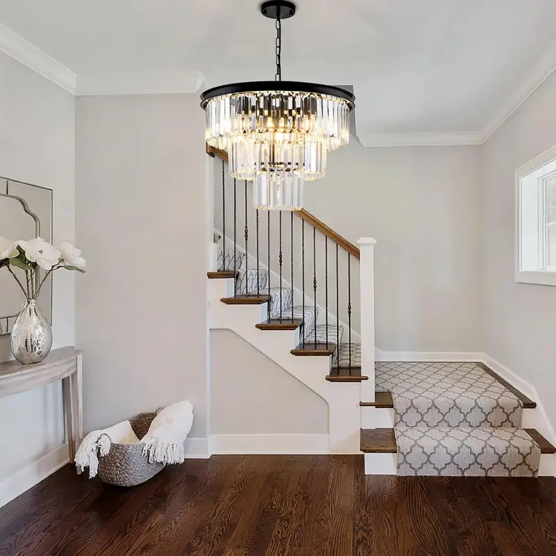 3-Tier K9 Crystal Chandelier – Multi-Level Sparkling Pendant Featuring Premium Cut Glass Elements