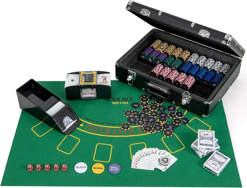 300-Piece 14g Clay Poker Chip Set with Protective Storage Case and Built-In Automatic Card Shuffler
